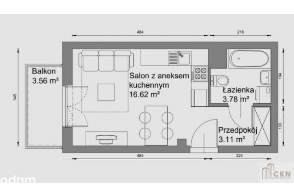 małopolskie, Kraków, Podgórze, Braci Czeczów, Ustawna kawalerka z balkonem